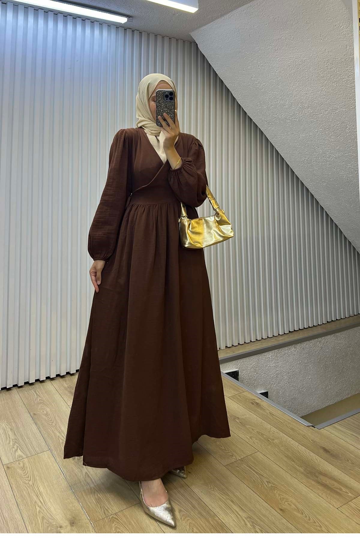 Kimono Kapama Müslin Elbise Kahve