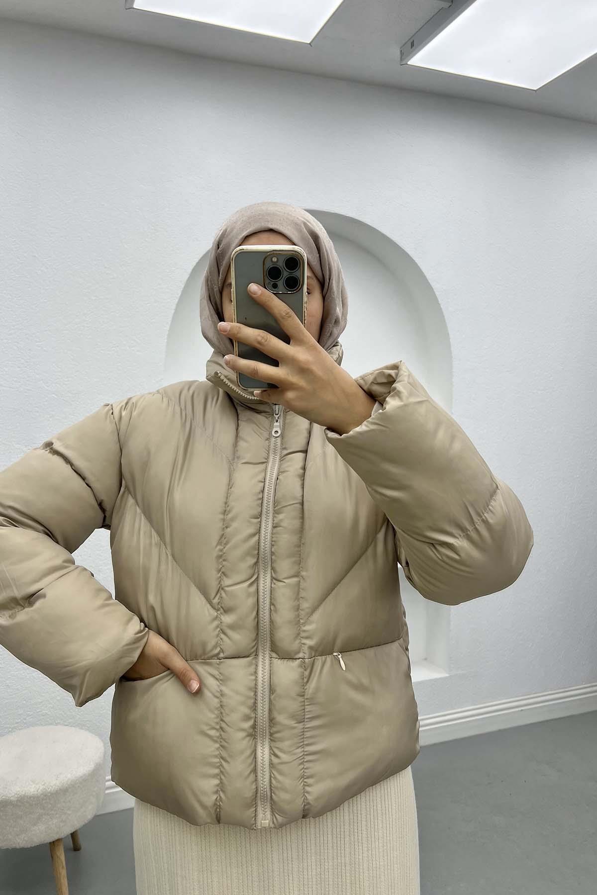 Kısa Şişme Mont Bej