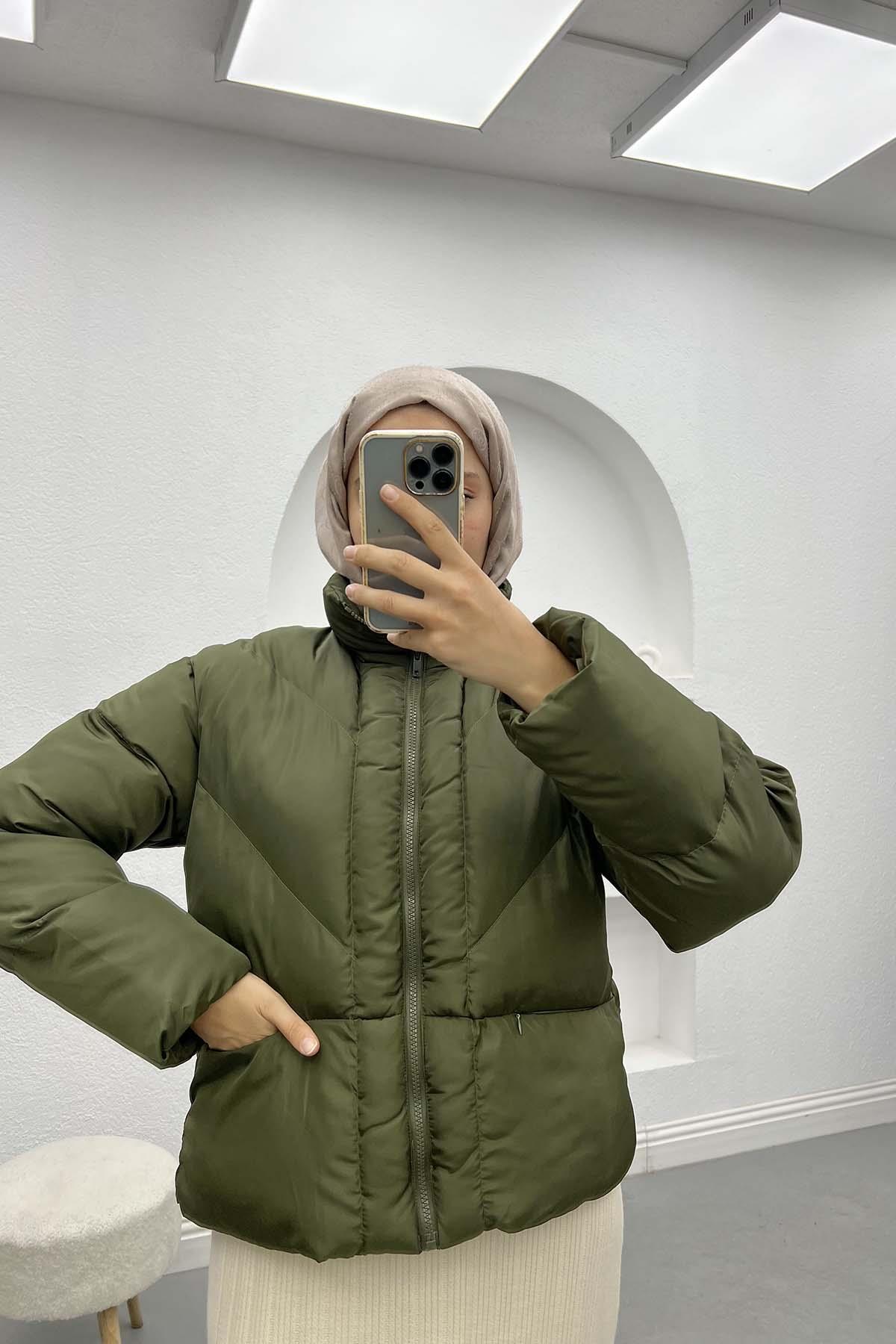 Kısa Şişme Mont Haki