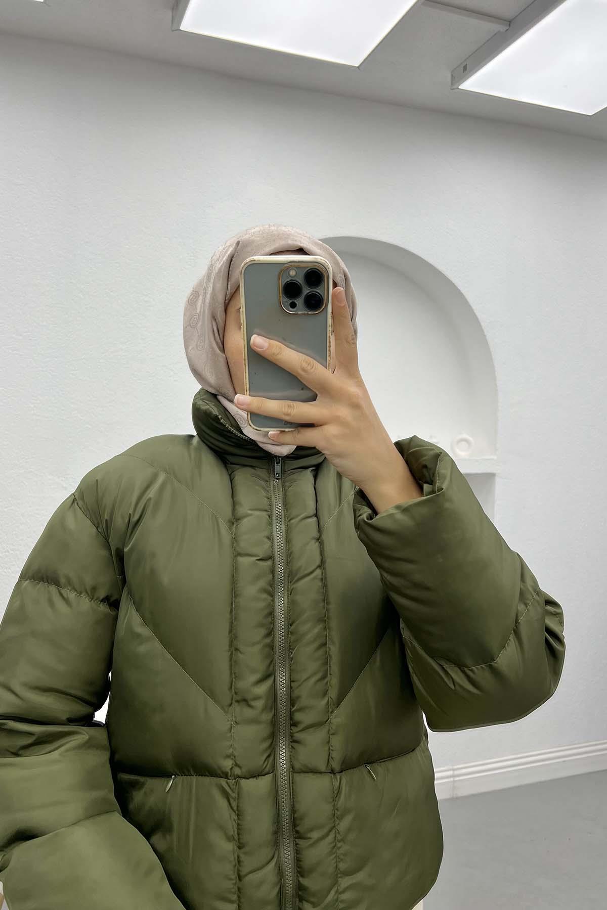 Kısa Şişme Mont Haki