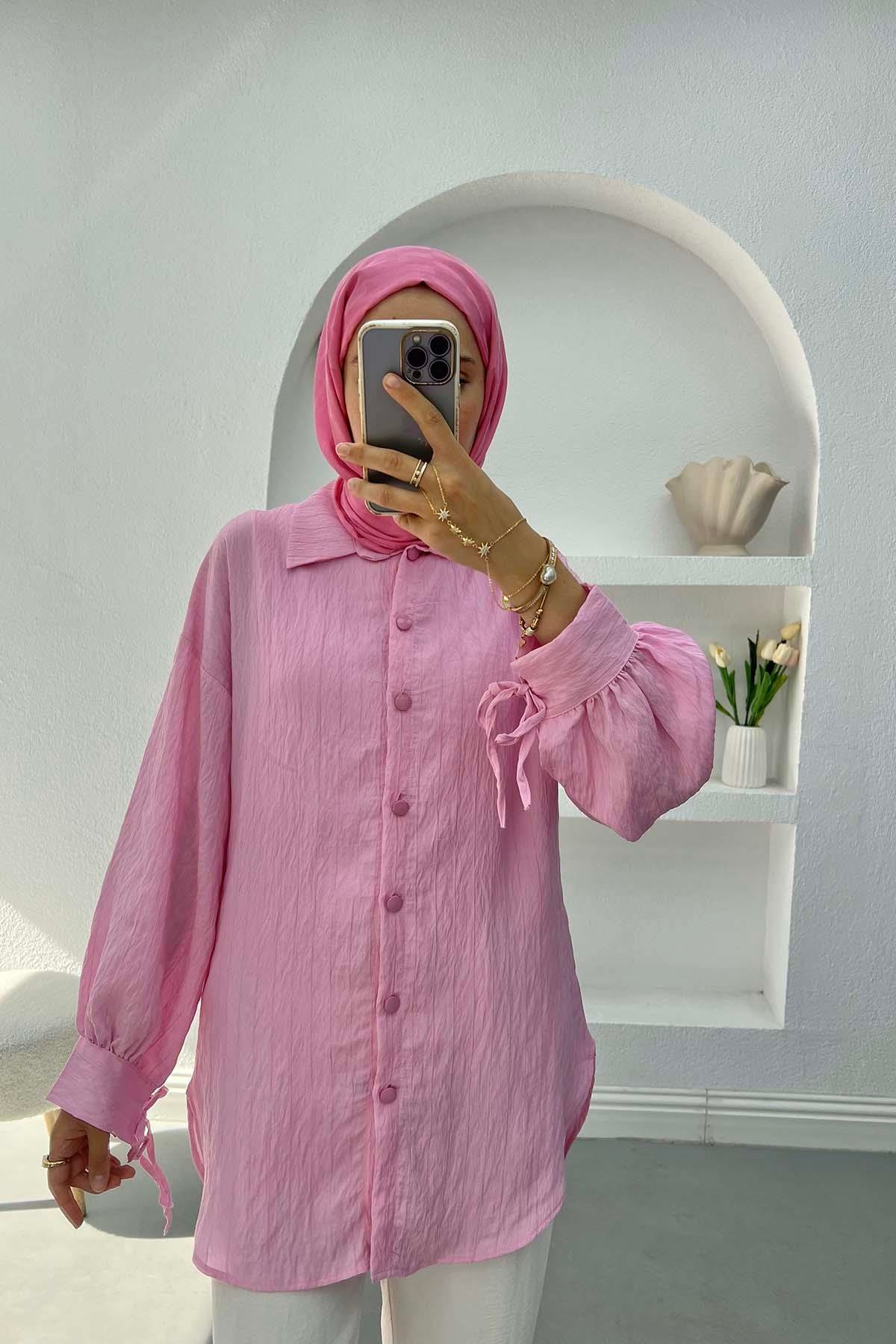 Kol Bağlamalı Gömlek Pembe