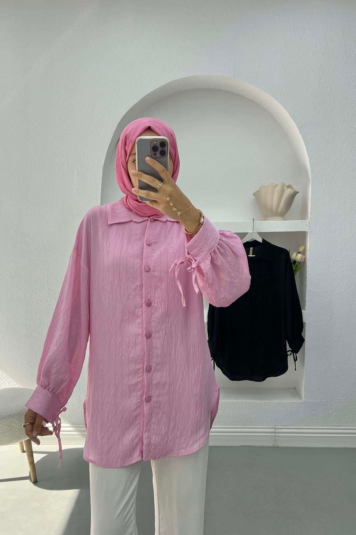 Kol Bağlamalı Gömlek Pembe
