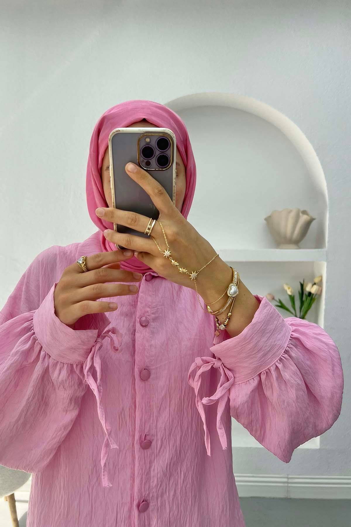 Kol Bağlamalı Gömlek Pembe