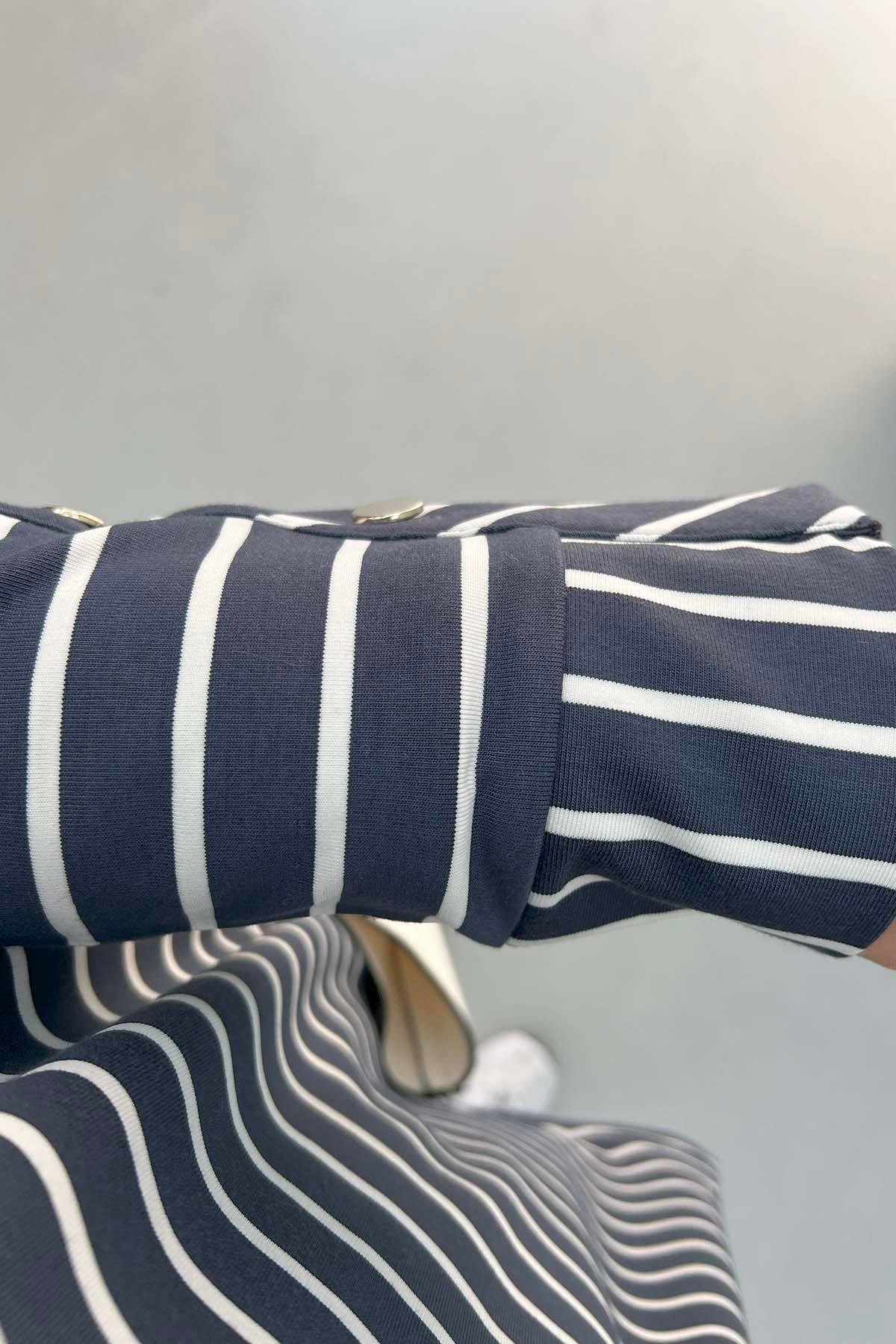 Kol Çıtçıtlı Çizgili Sweatshirt Antrasit