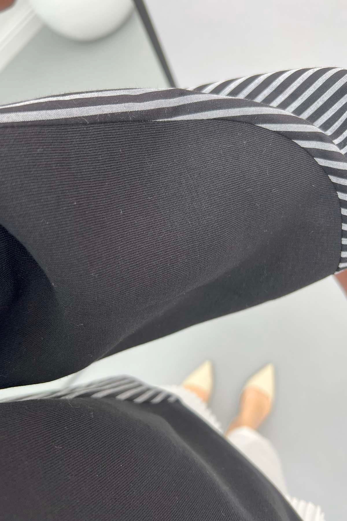 Kol Çizgili Sweatshirt Siyah