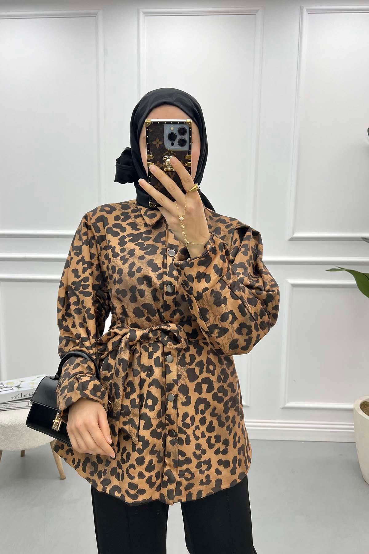 Kol Detaylı Leopar Ceket Leopar