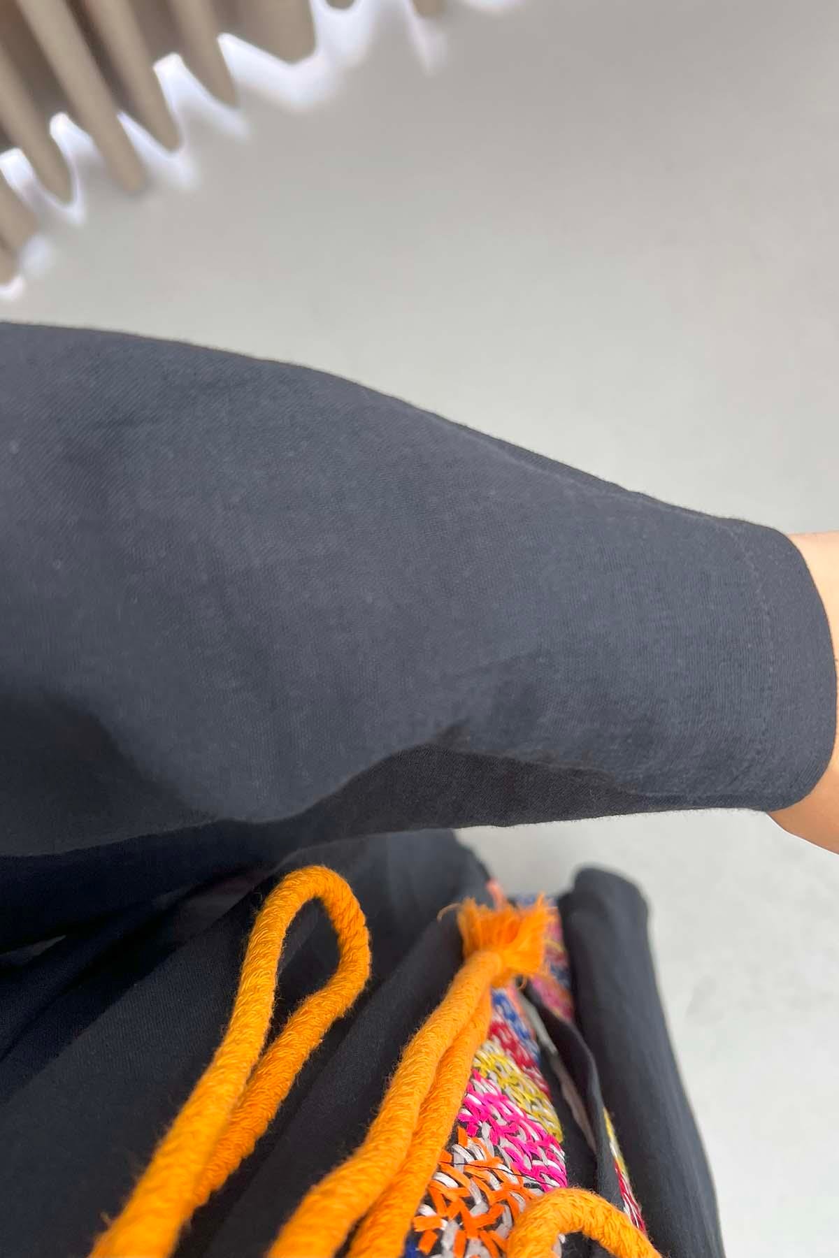 Kol Detaylı Renkli Kimono Siyah