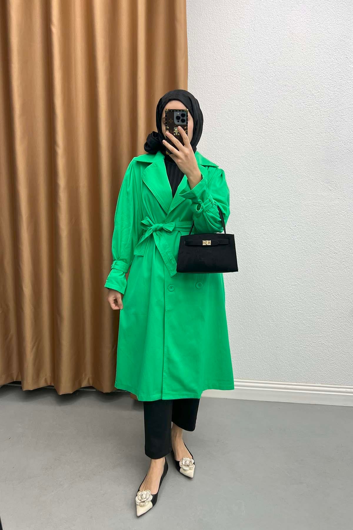 Kol Detaylı Trenç Kot Benetton Yeşil