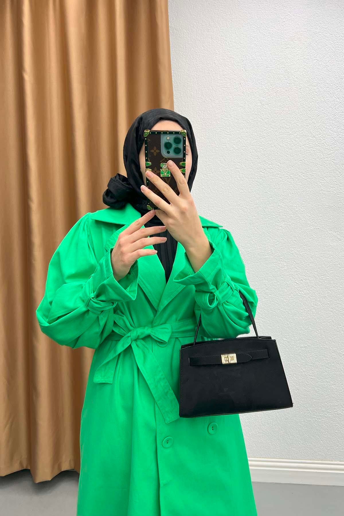Kol Detaylı Trenç Kot Benetton Yeşil
