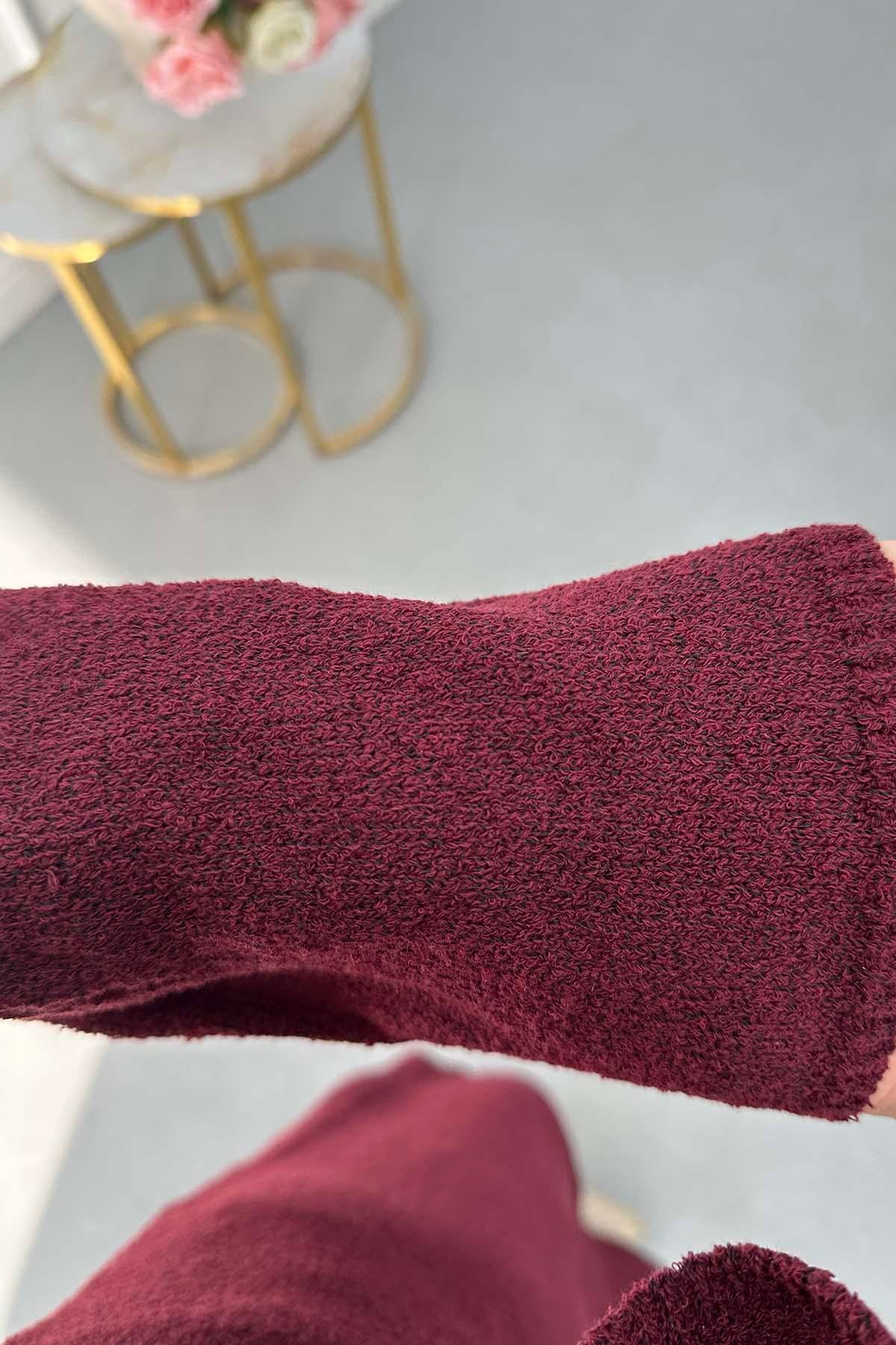Kol Detaylı Triko Elbise Bordo
