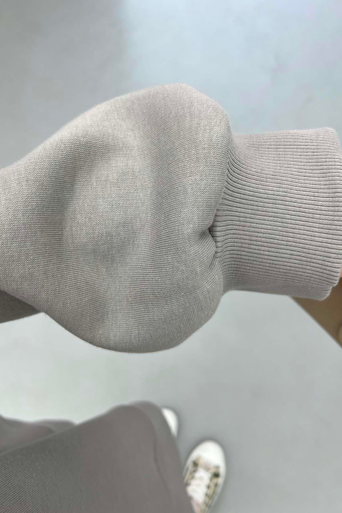 Kol Detaylı Üç İplik Sweatshirt Gri