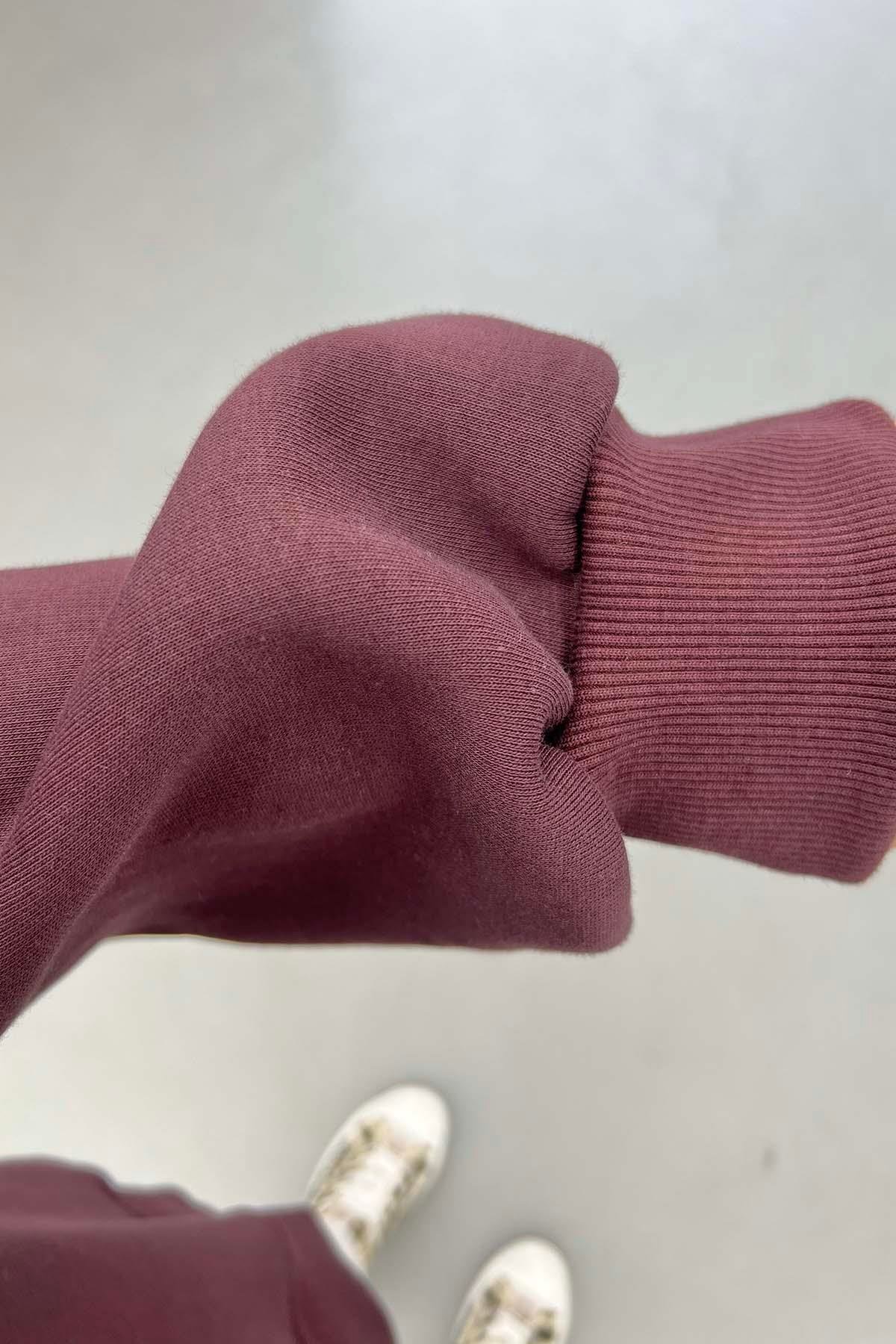 Kol Detaylı Üç İplik Sweatshirt Mürdüm