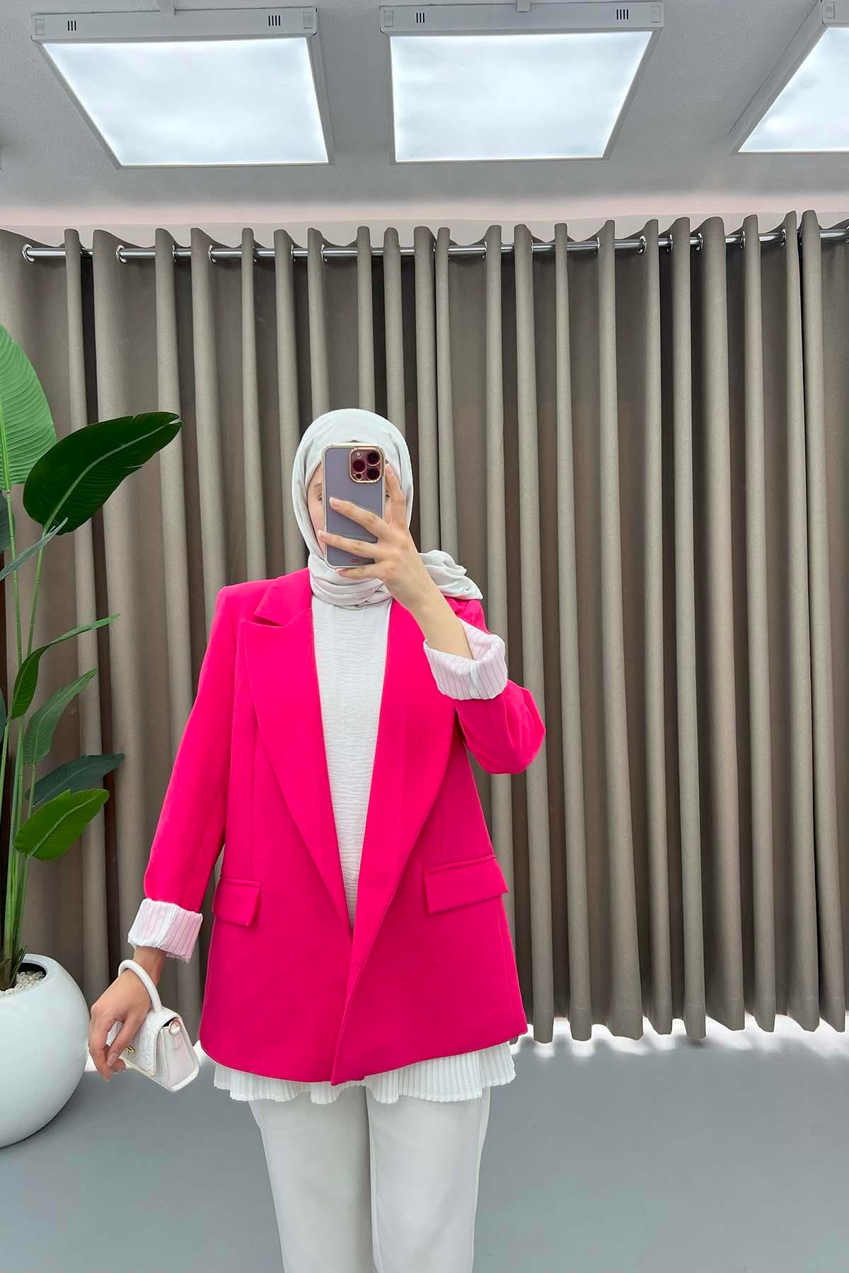 Kol Katlamalı Ceket Pembe