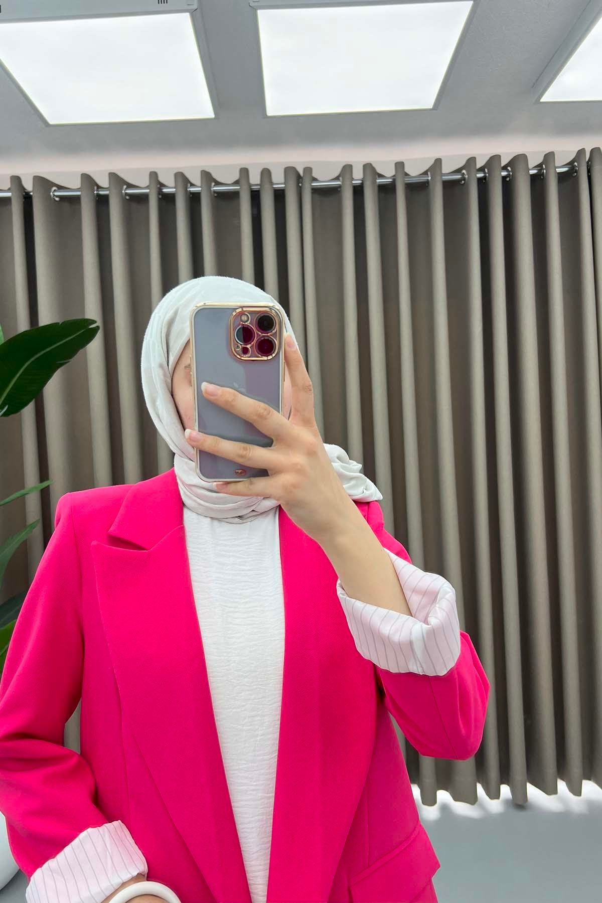 Kol Katlamalı Ceket Pembe