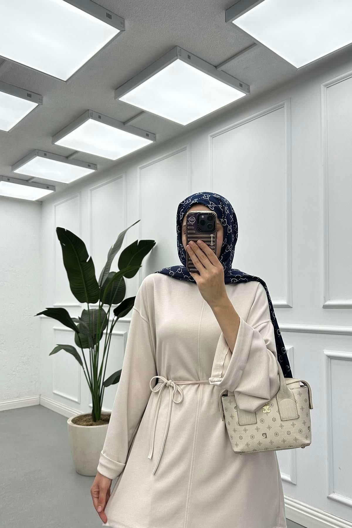 Kol Katlamalı Kuşaklı Oysh Tunik Bej