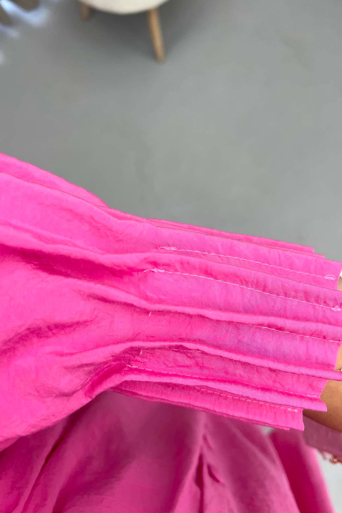 Kol Piliseli Paraşüt Elbise Pembe