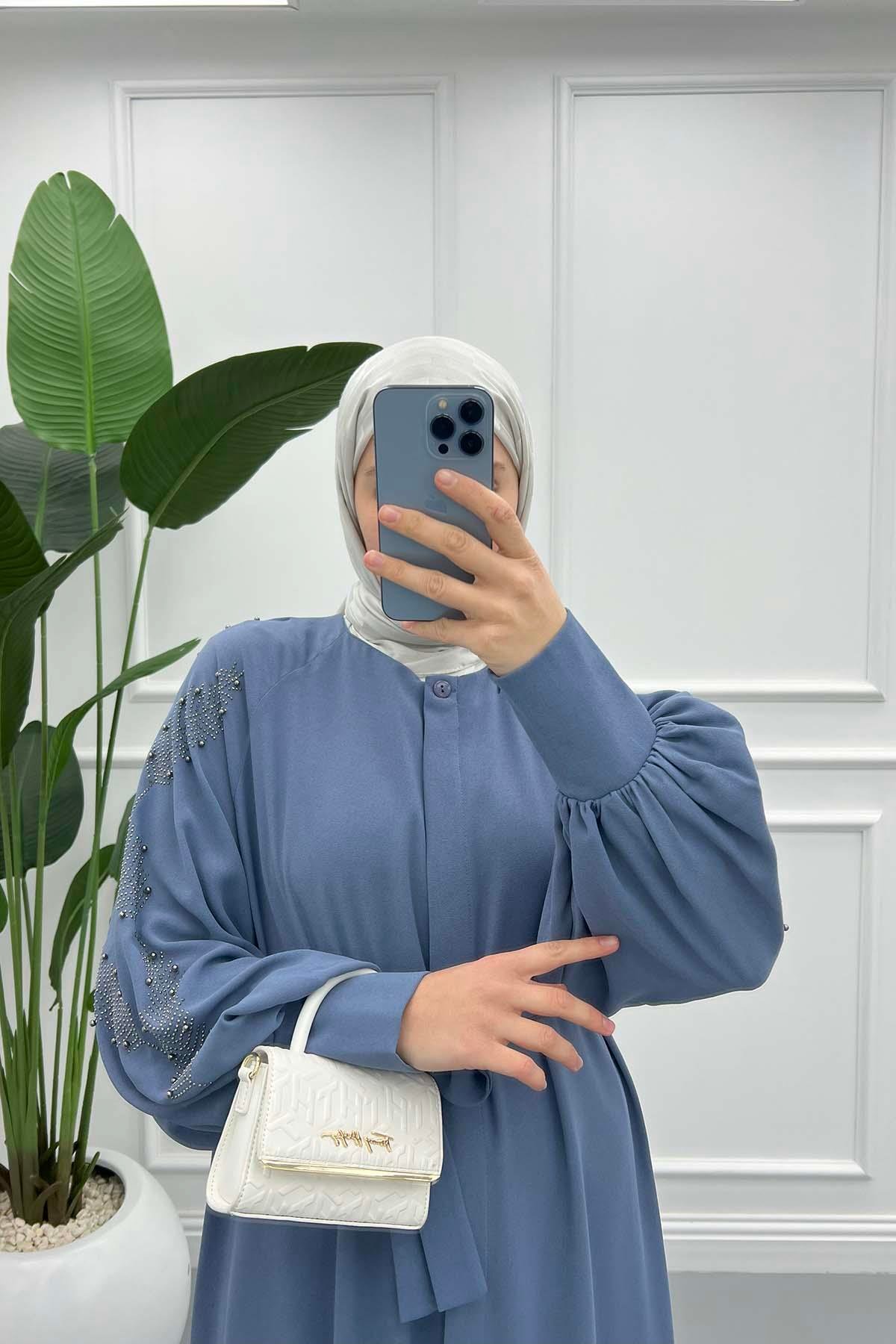 Kol Taşlı Abaya İndigo