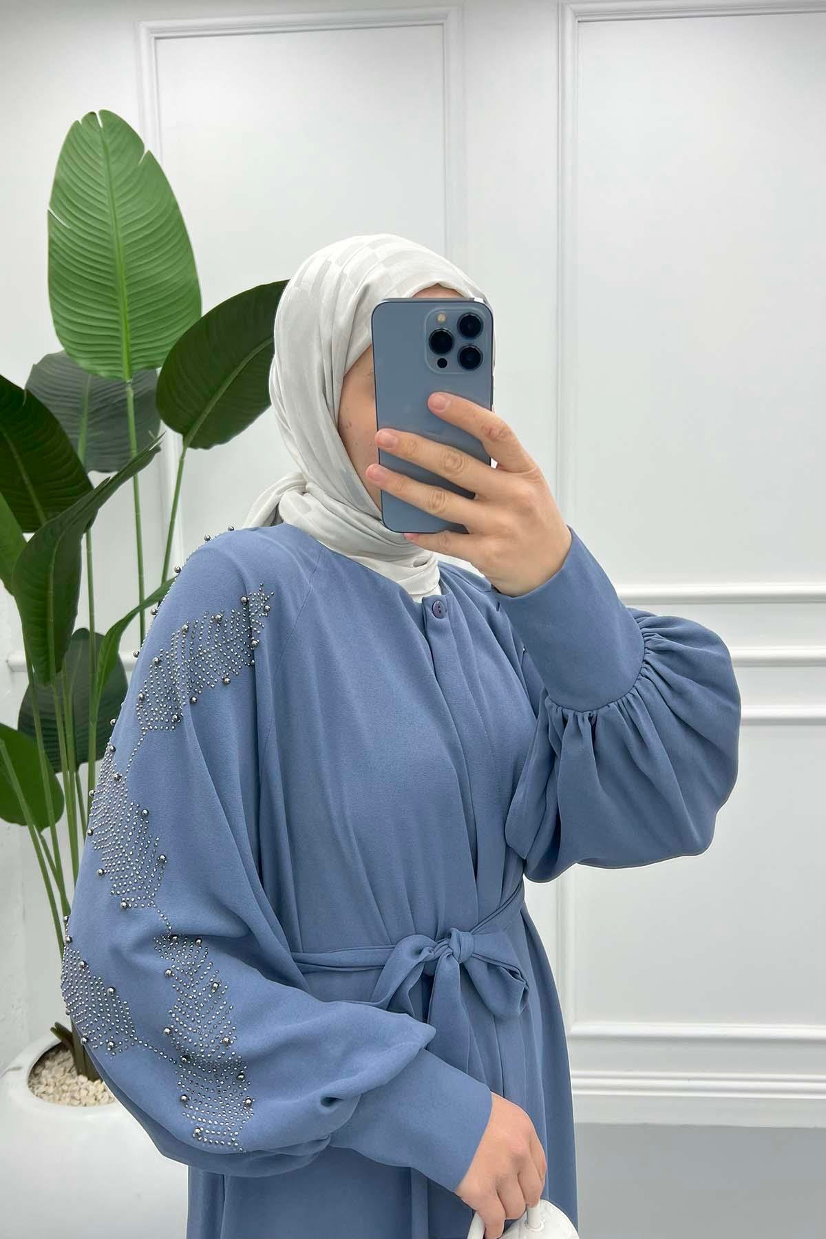 Kol Taşlı Abaya İndigo