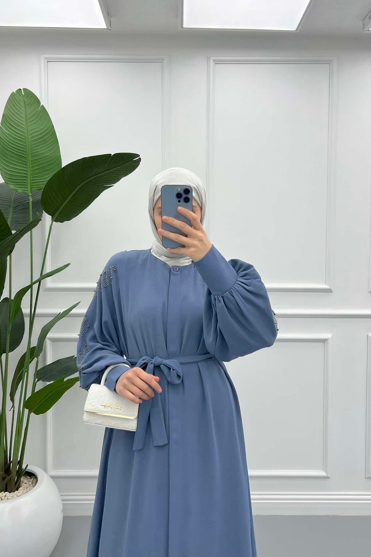 Kol Taşlı Abaya İndigo