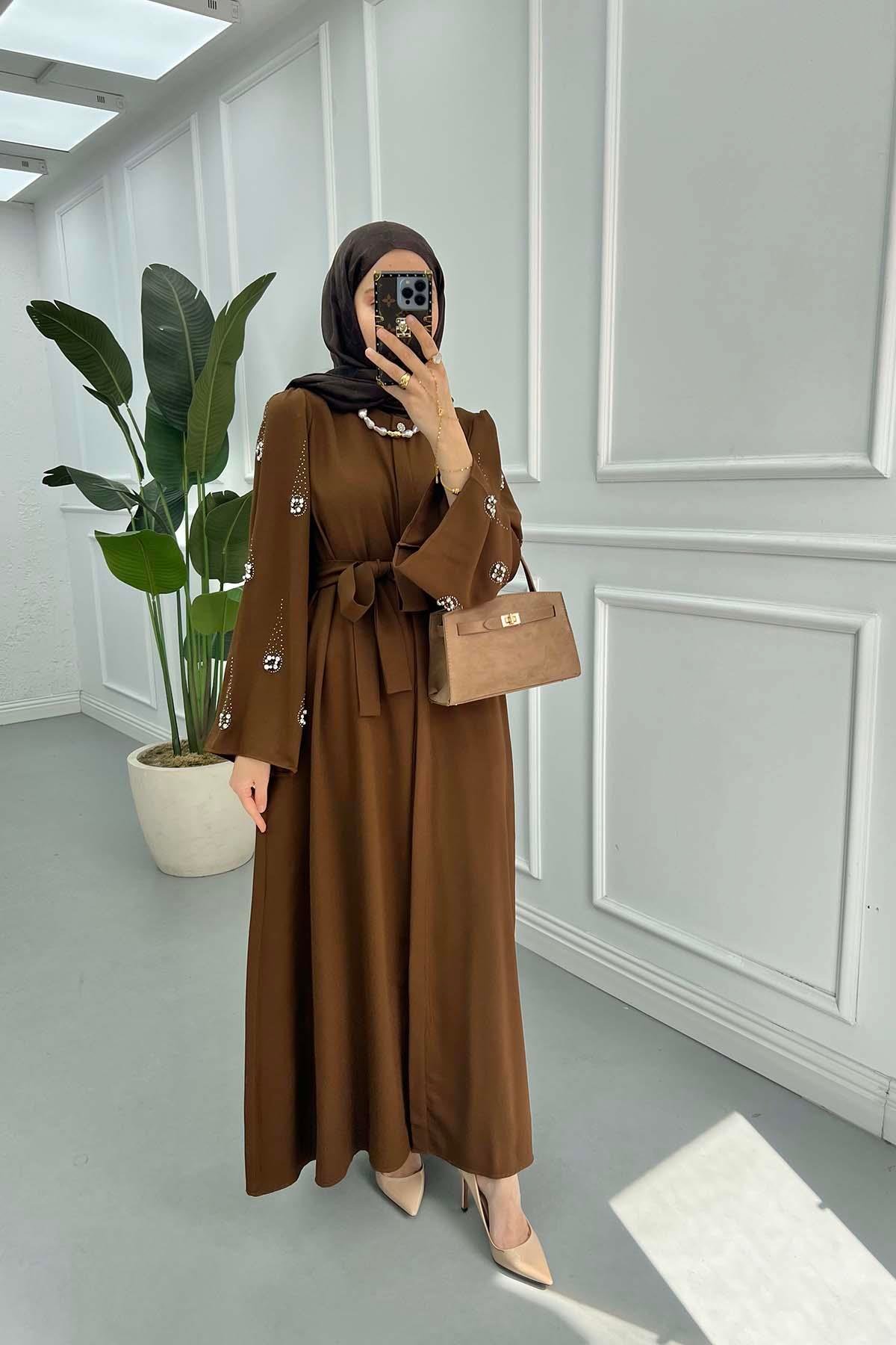 Kol Taşlı Abaya Kahve