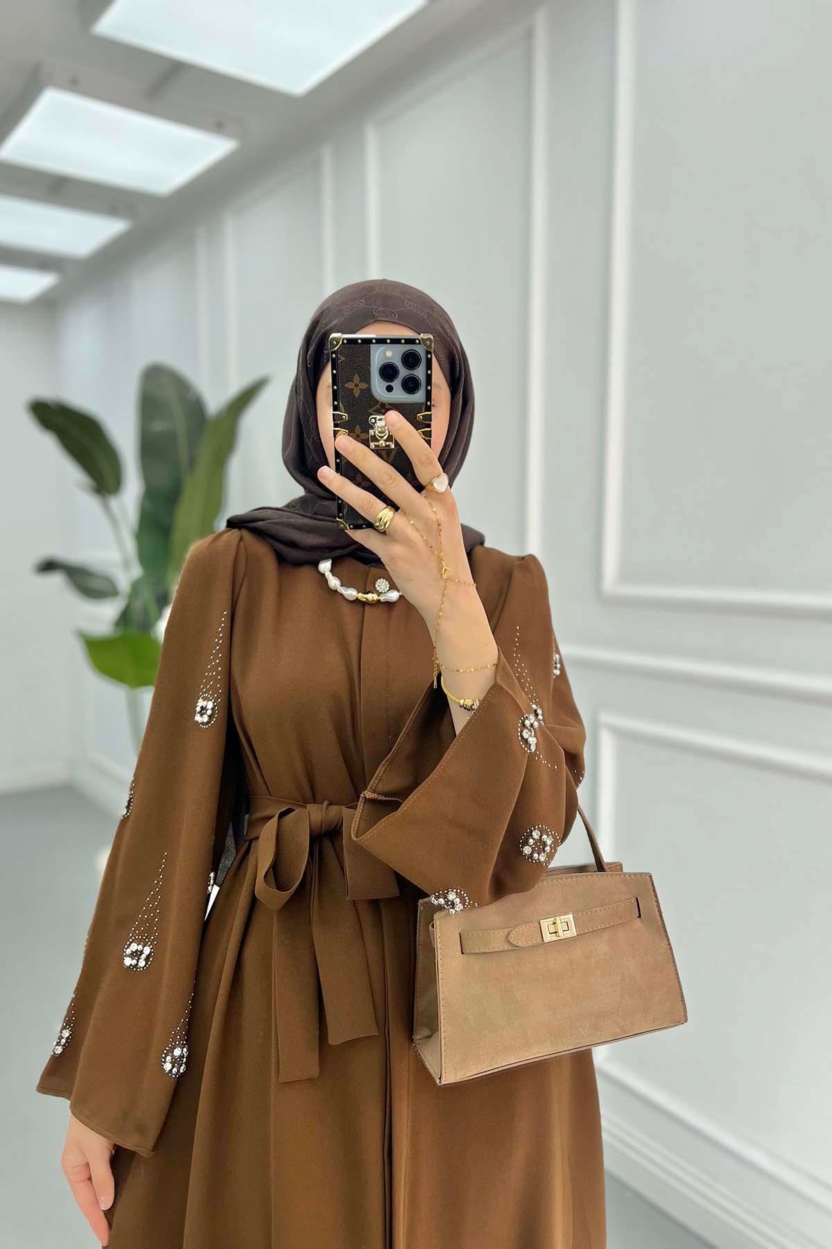 Kol Taşlı Abaya Kahve