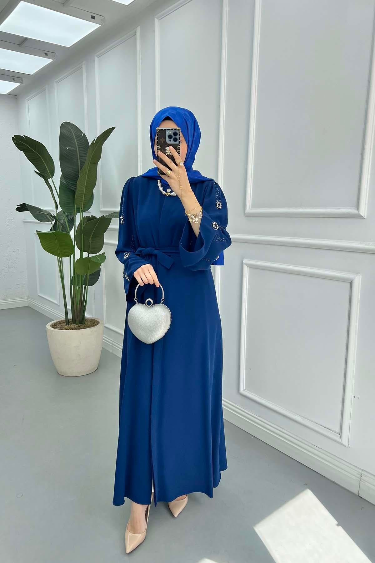 Kol Taşlı Abaya Lacivert