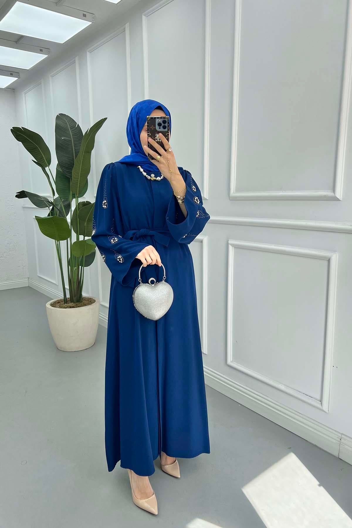 Kol Taşlı Abaya Lacivert