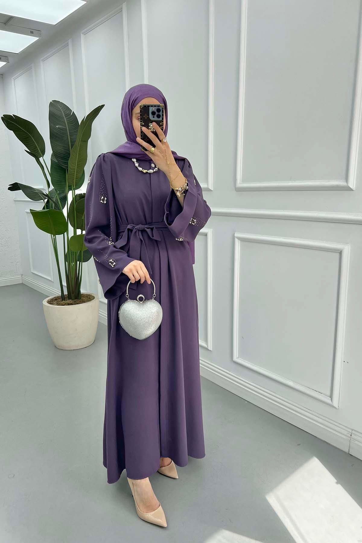 Kol Taşlı Abaya Mor
