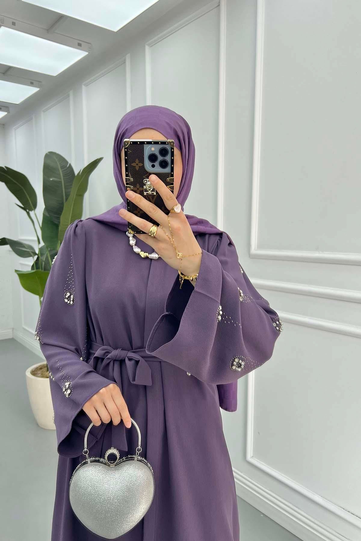 Kol Taşlı Abaya Mor