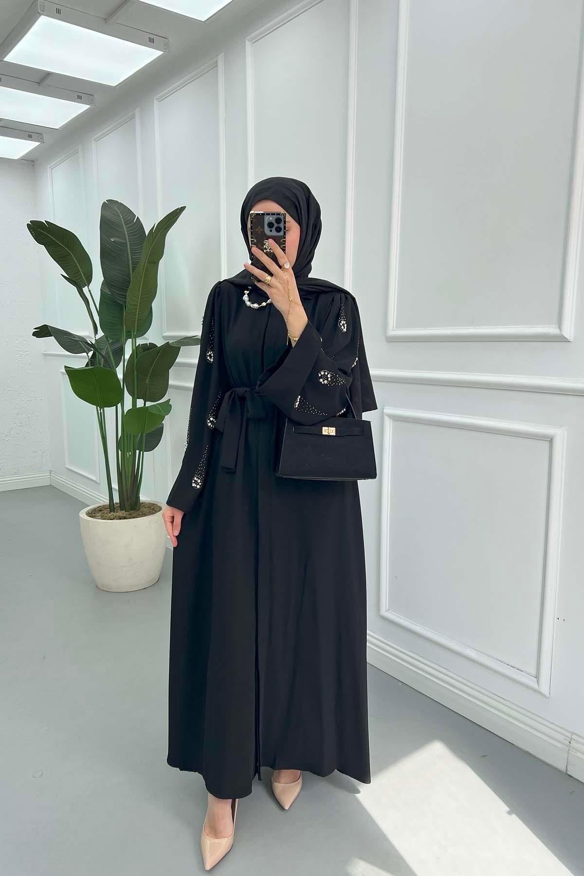 Kol Taşlı Abaya Siyah