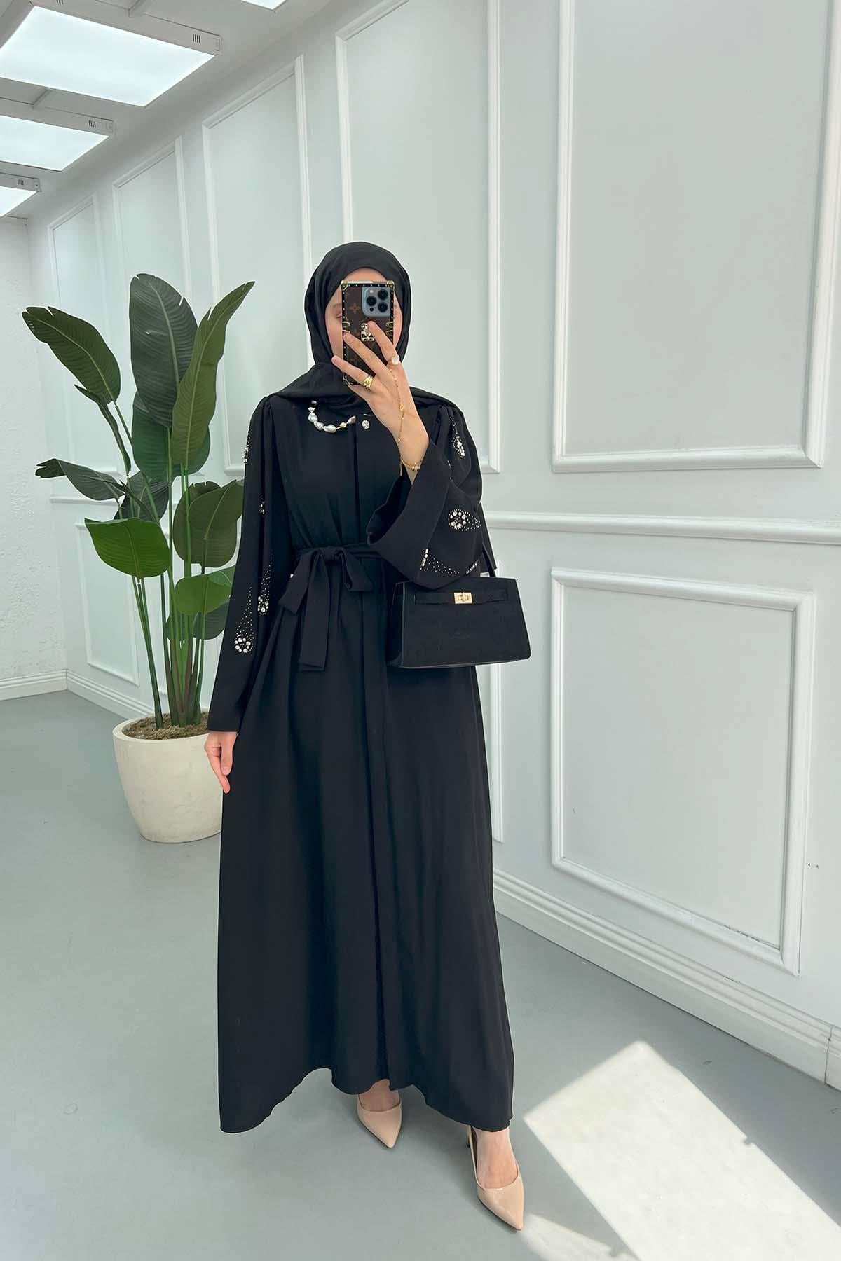 Kol Taşlı Abaya Siyah