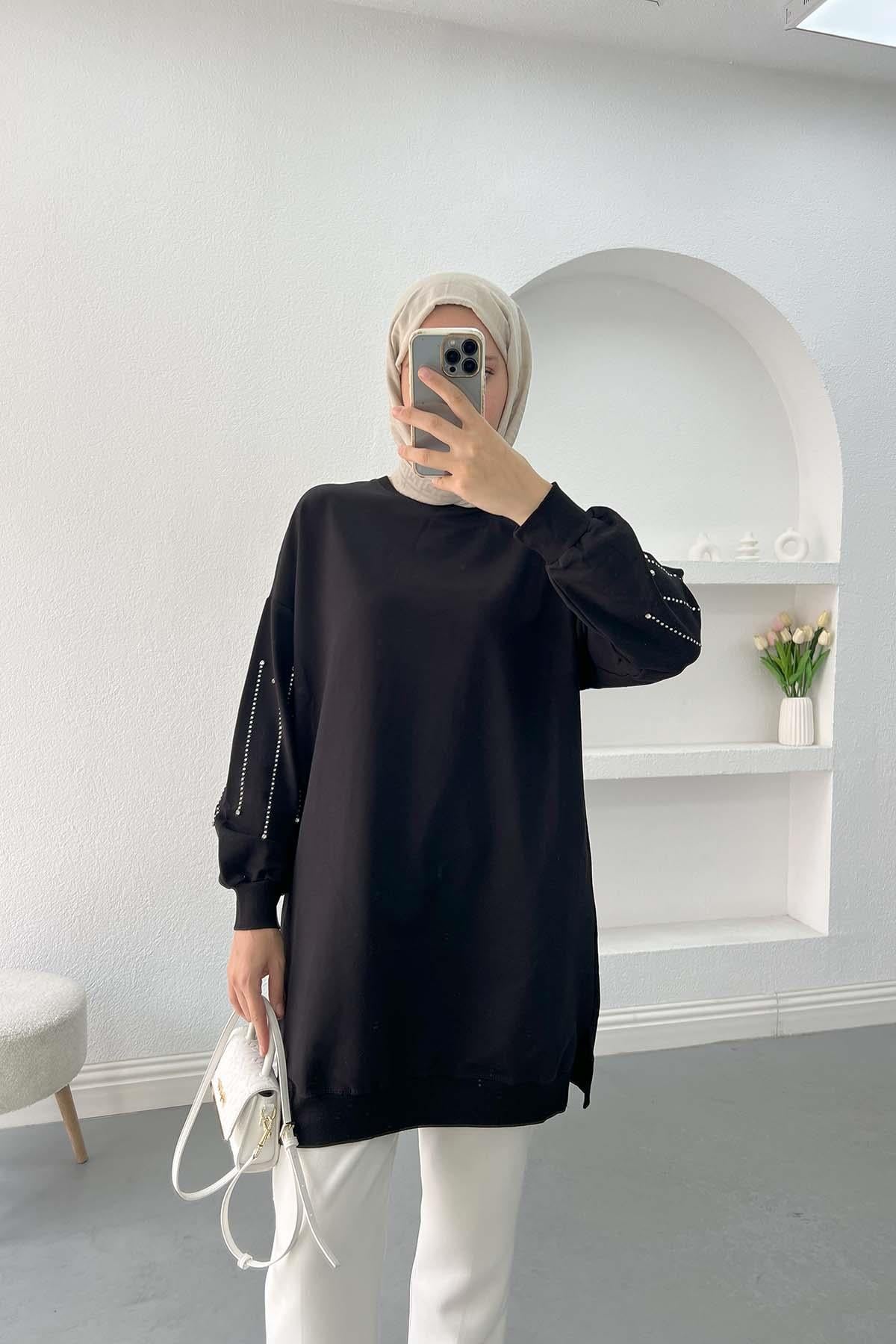Kol Taşlı Tunik Siyah