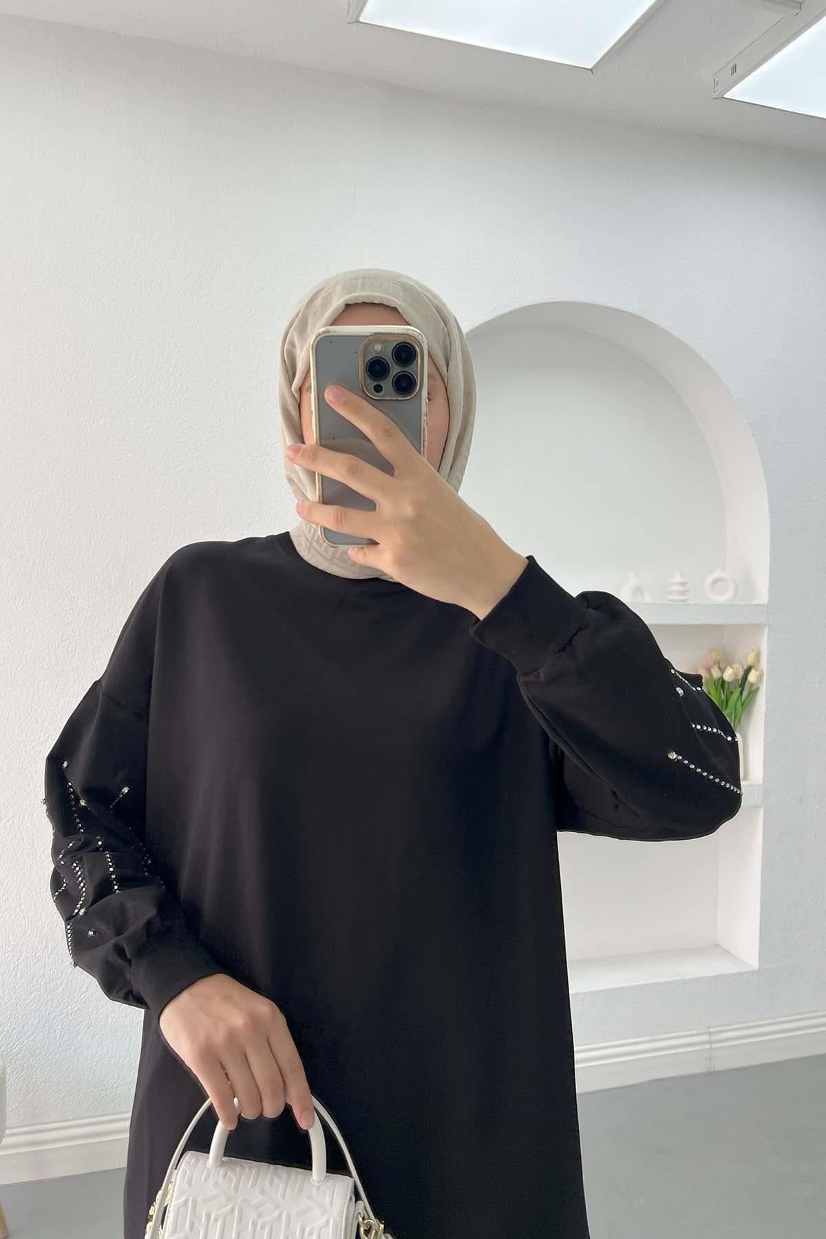 Kol Taşlı Tunik Siyah