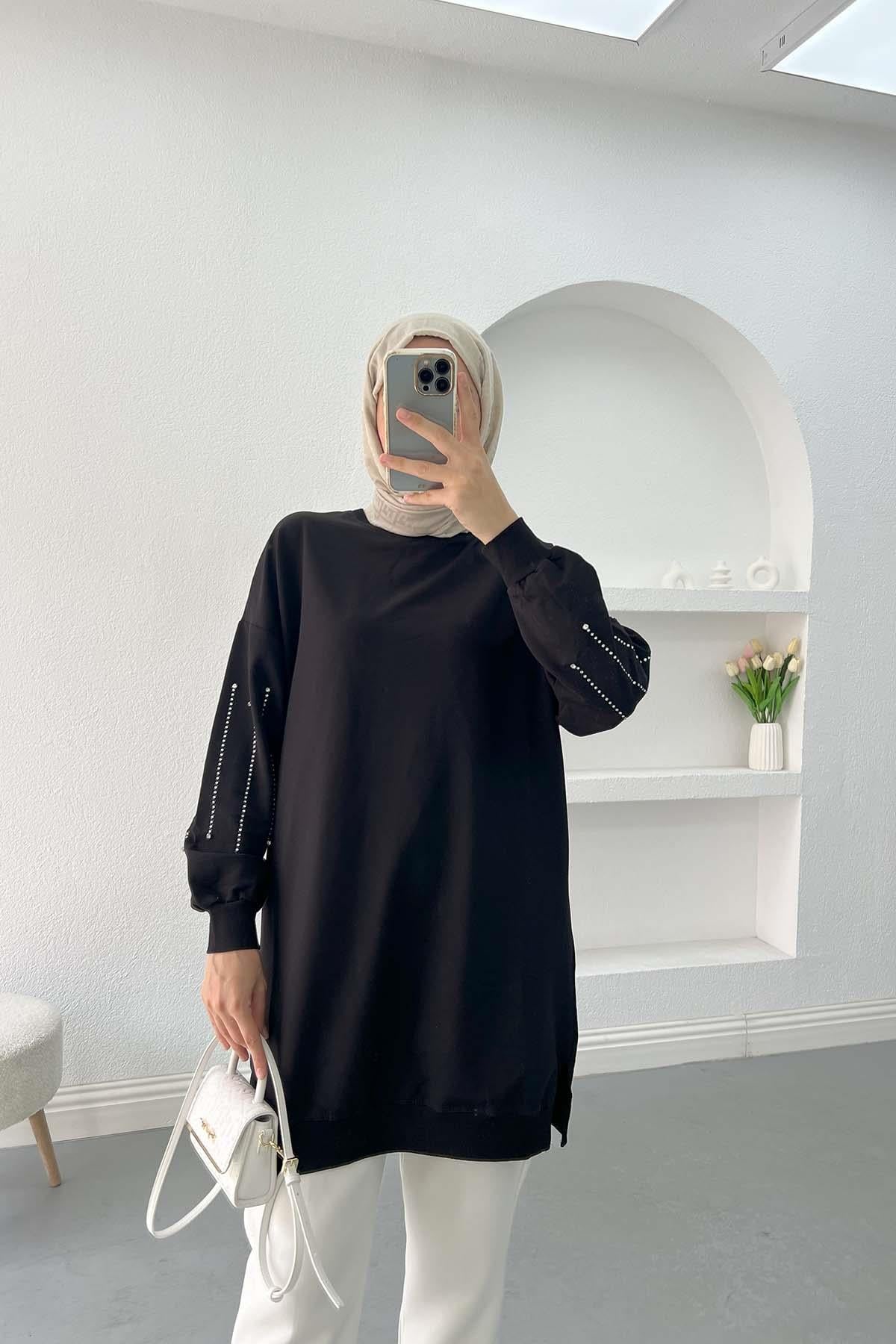 Kol Taşlı Tunik Siyah