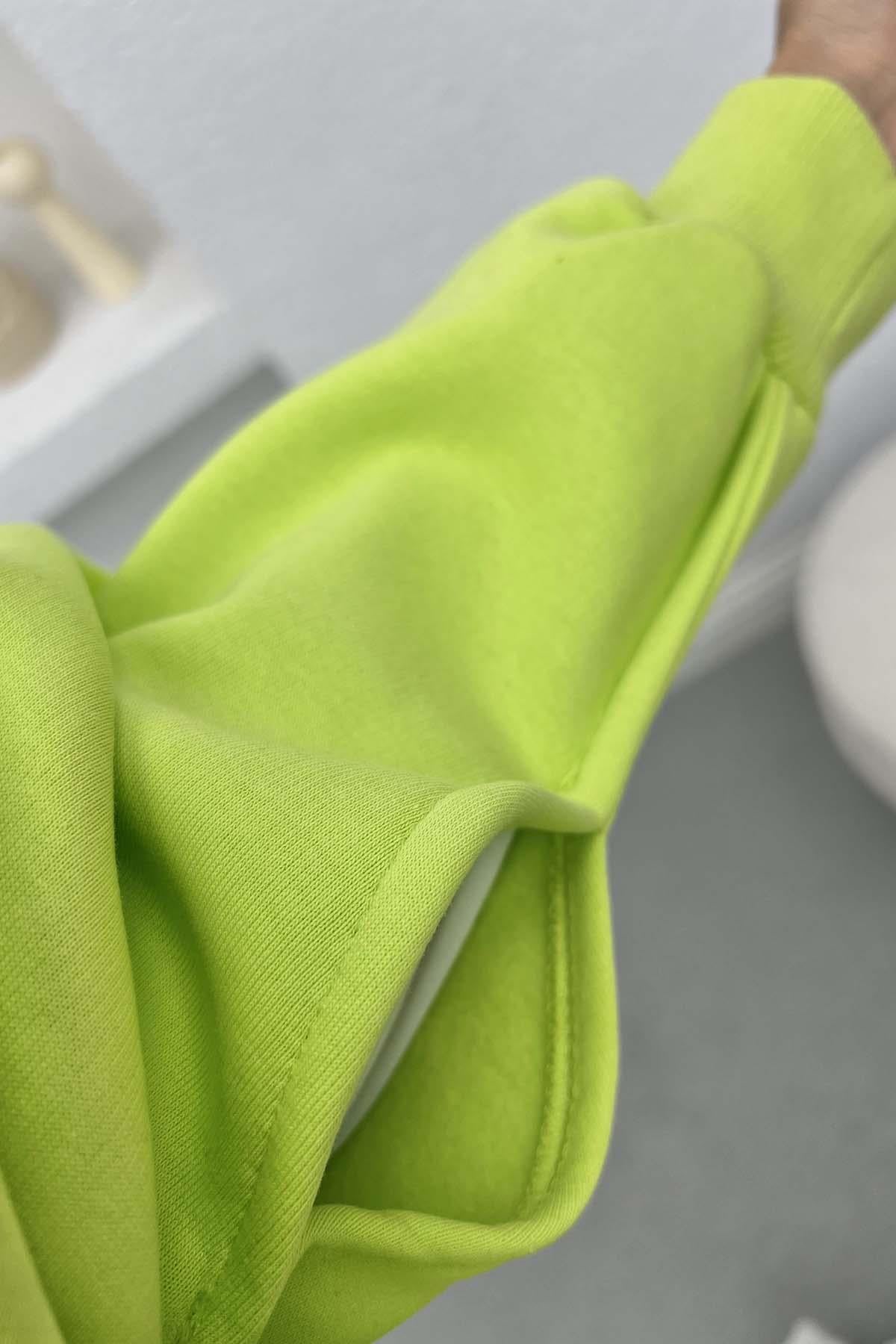 Kol Yırtmaçlı Üç İplik Sweatshirt Neon Yeşil