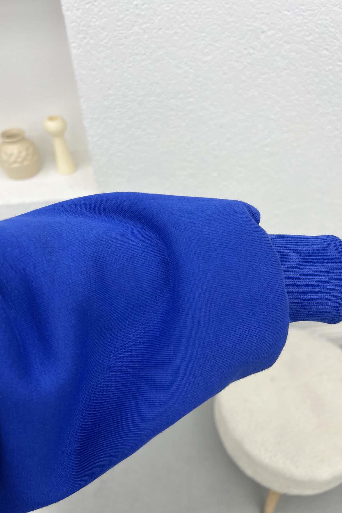 Kol Yırtmaçlı Üç İplik Sweatshirt Saks Mavi