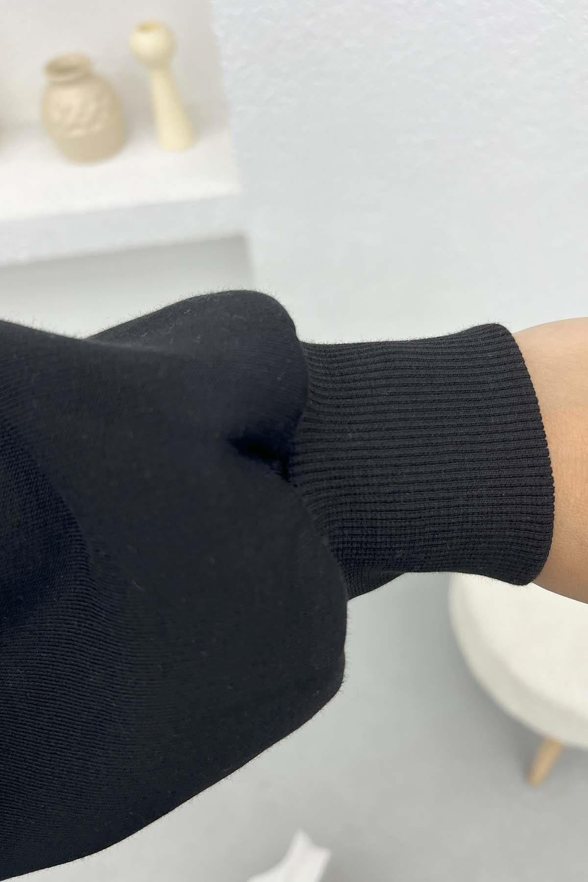 Kol Yırtmaçlı Üç İplik Sweatshirt Siyah