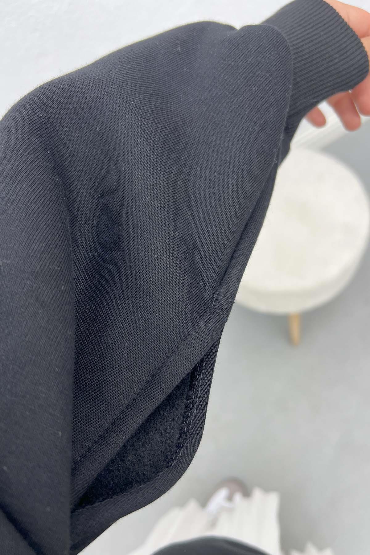 Kol Yırtmaçlı Üç İplik Sweatshirt Siyah