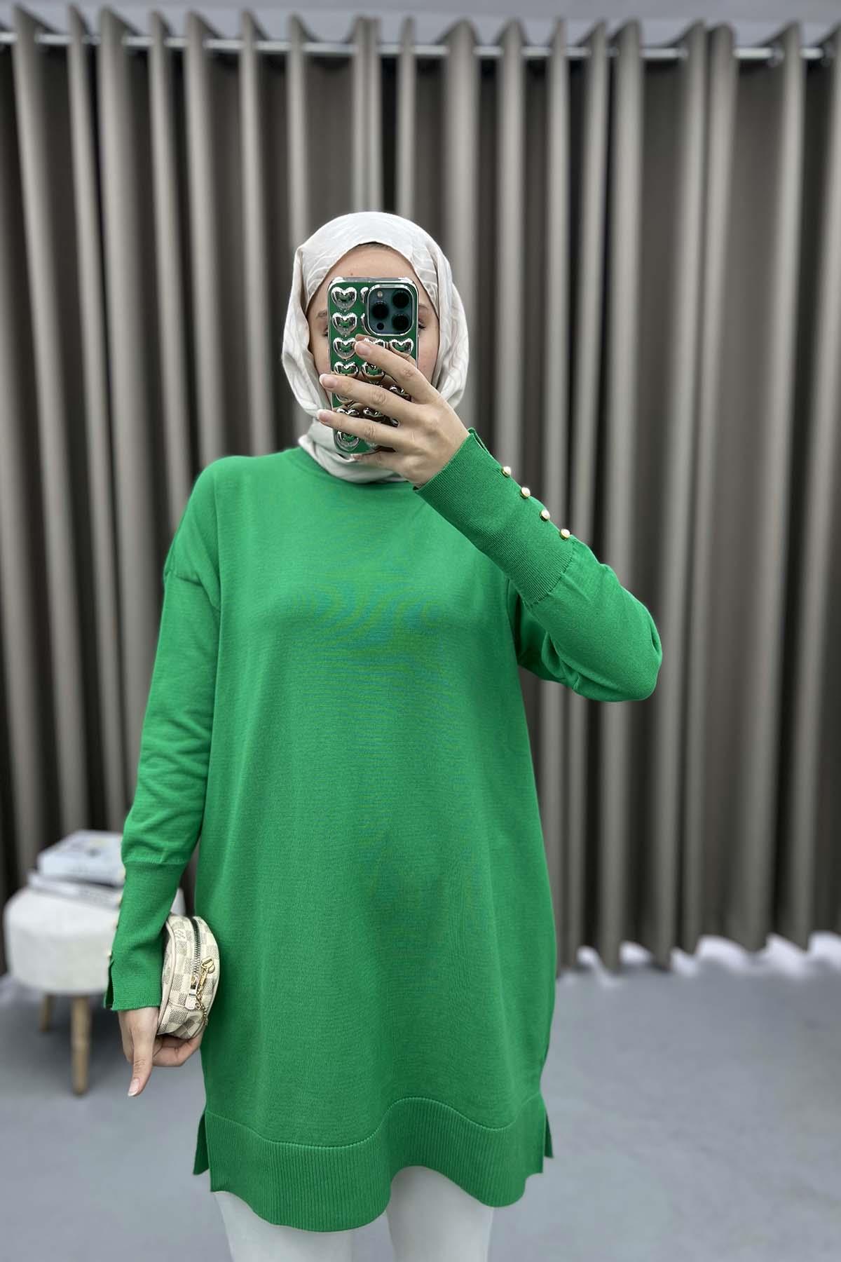 Kolları İnci Düğmeli Tunik Yeşil
