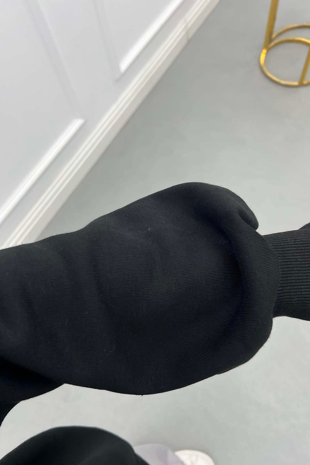 Kolu Pile Detaylı Kapüşonlu Sweat Siyah