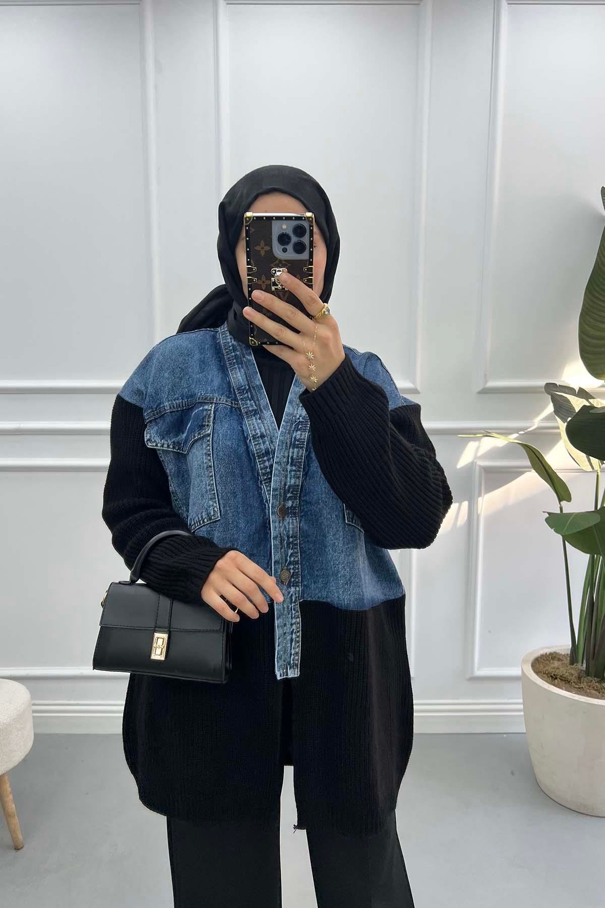 Kot Detaylı Ceket Siyah