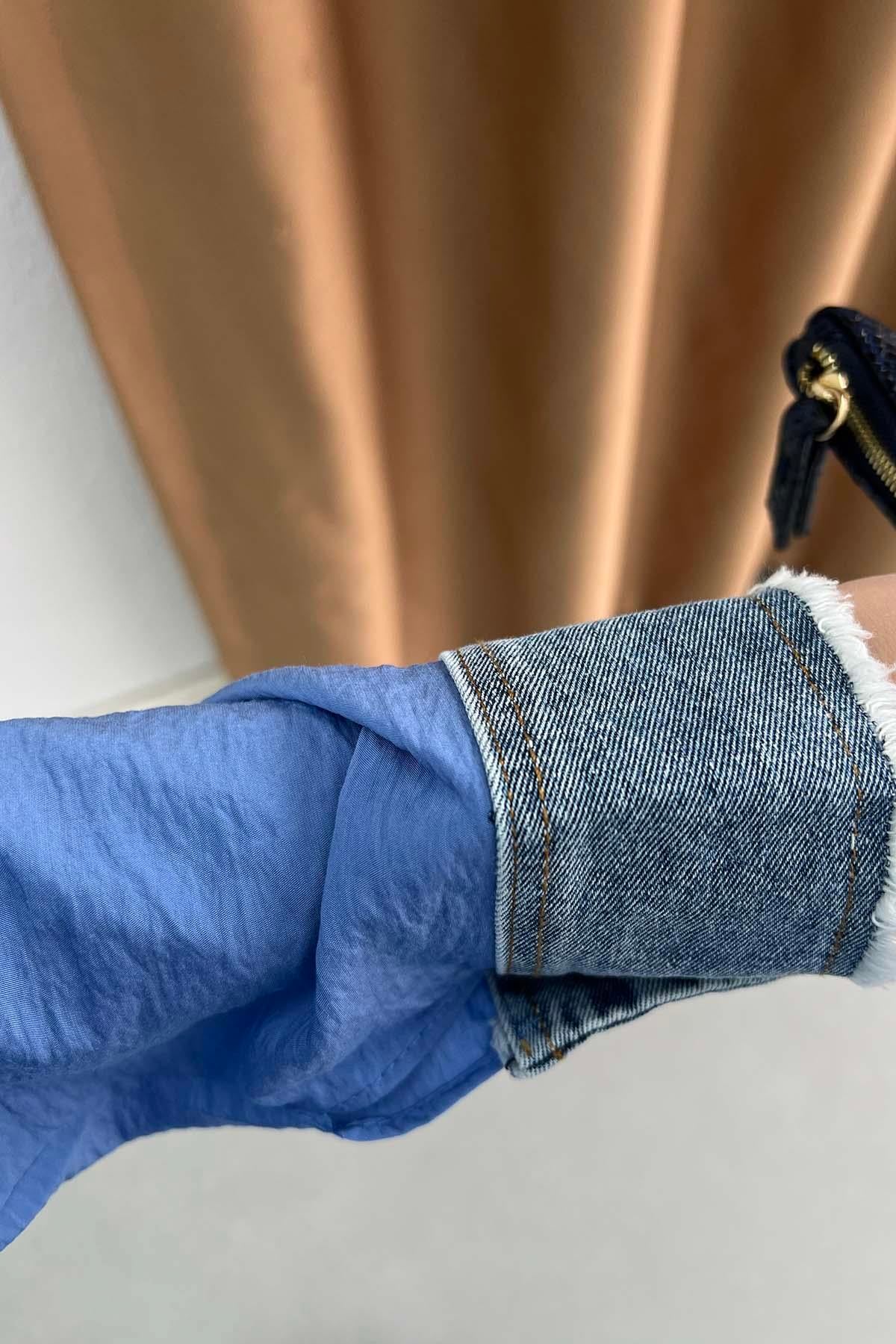 Kot Garnili Bambu Gömlek Takım Mavi