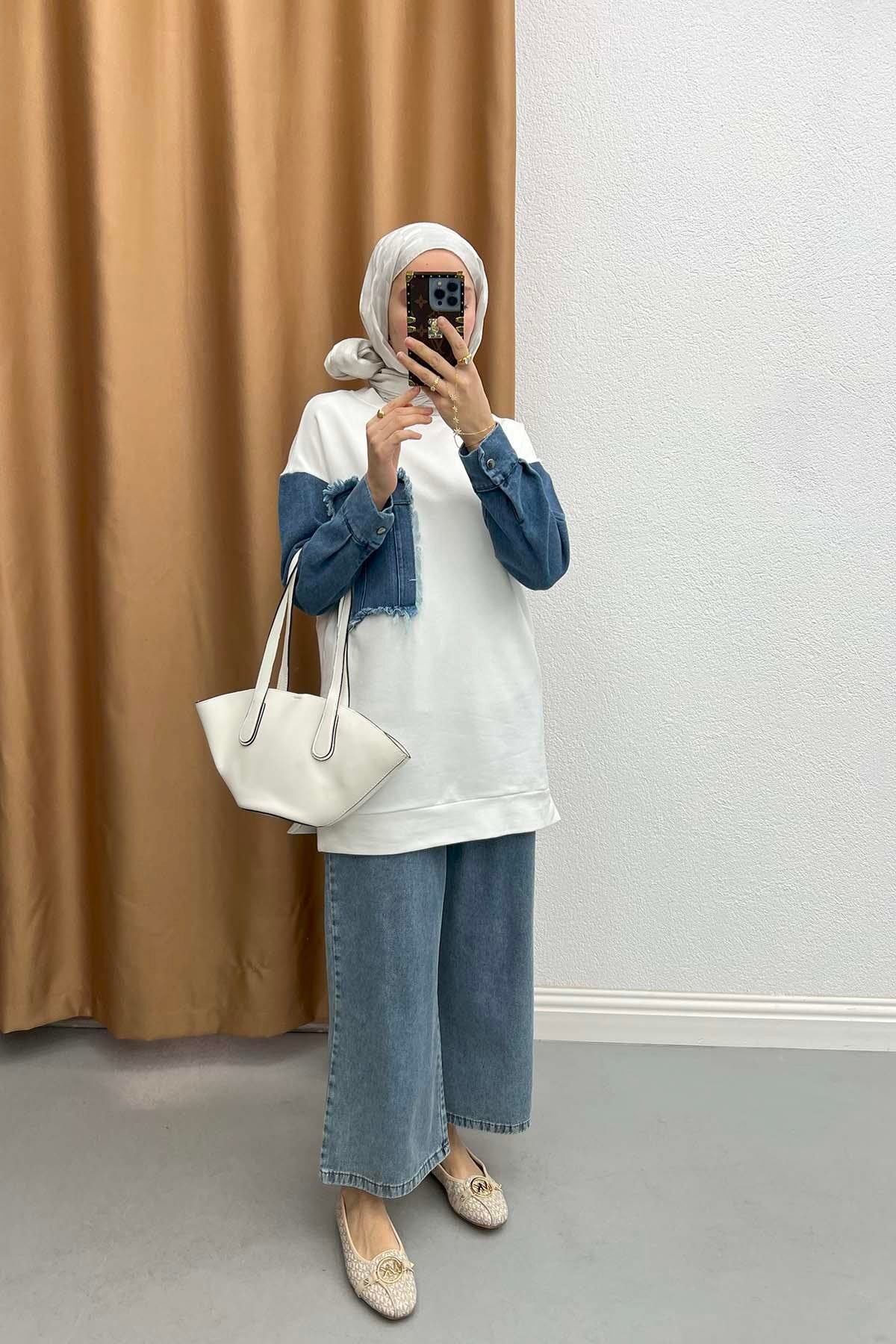 Kot Garnili Tunik Beyaz
