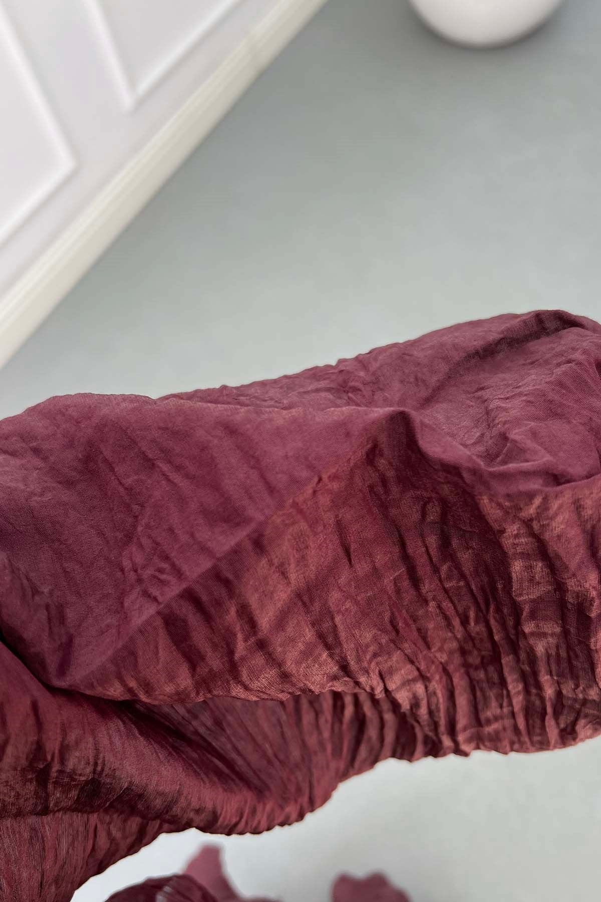 Krinkıl Dokulu Etek Katları Asimetrik Kesim Şifon Takım Bordo