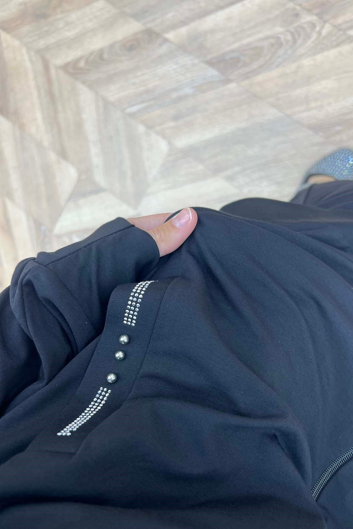 Kristal Işıltılı Kapşonlu Spor Takım Siyah