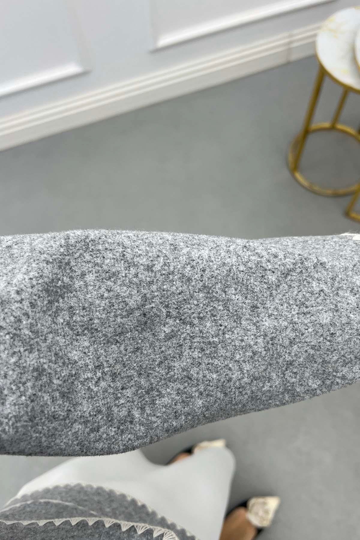 Kroşetalı Kaşe Ceket Gri