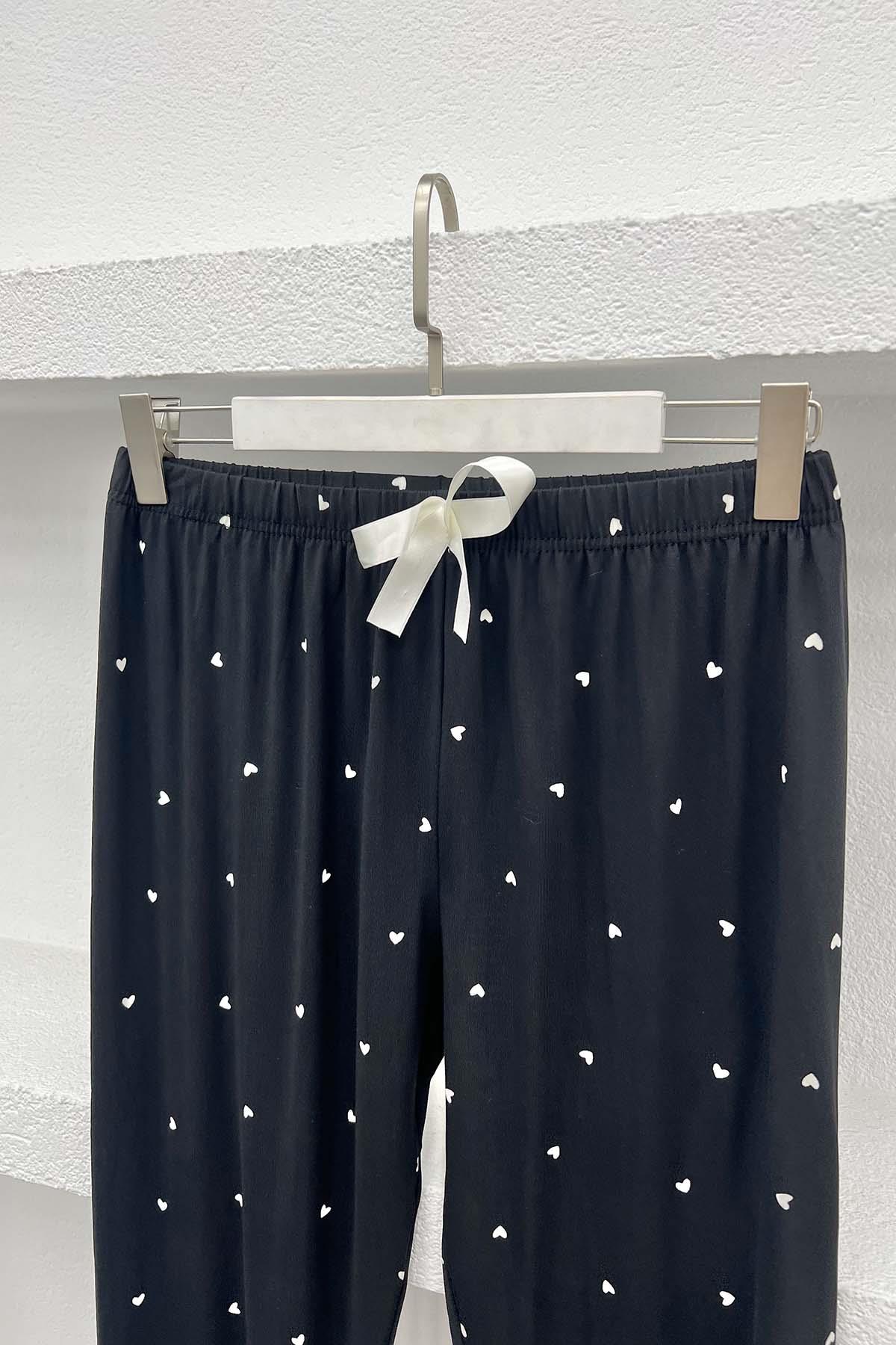 Küçük Kalpli Pijama Altı Siyah