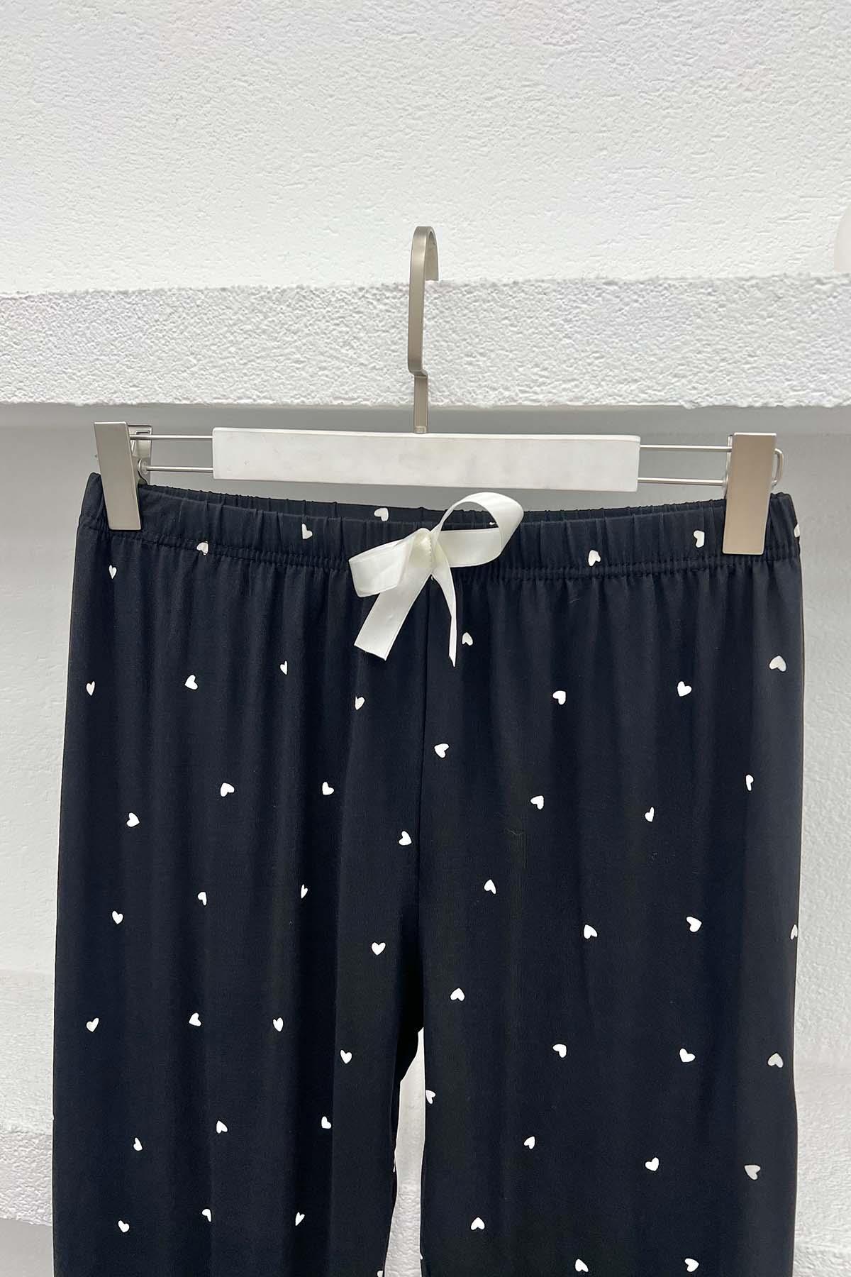 Küçük Kalpli Pijama Altı Siyah