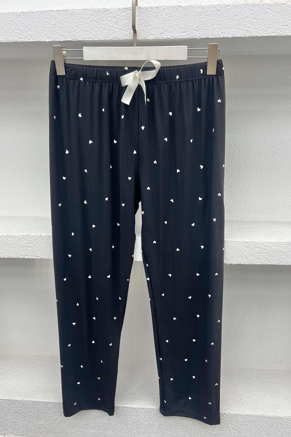Küçük Kalpli Pijama Altı Siyah
