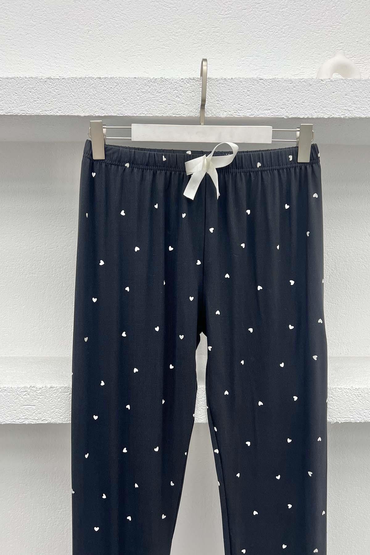 Küçük Kalpli Pijama Altı Siyah